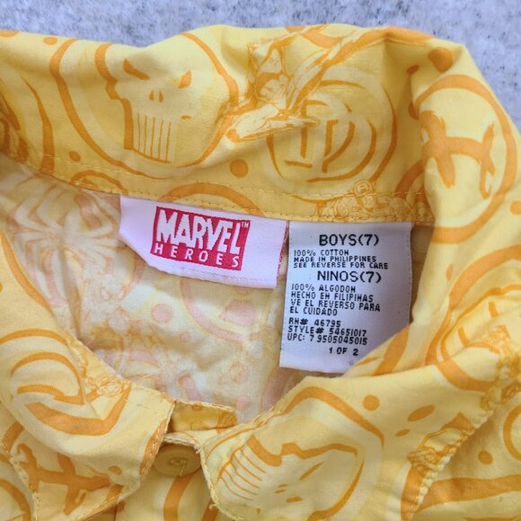 Marvel Heroes Button-Up Shirt Boys 7 Vintage Iron Man Spider-Man Wolverine - Picture 3 of 9